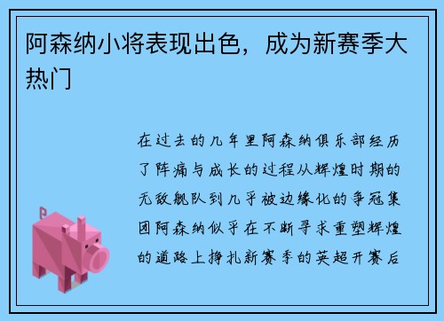 阿森纳小将表现出色，成为新赛季大热门